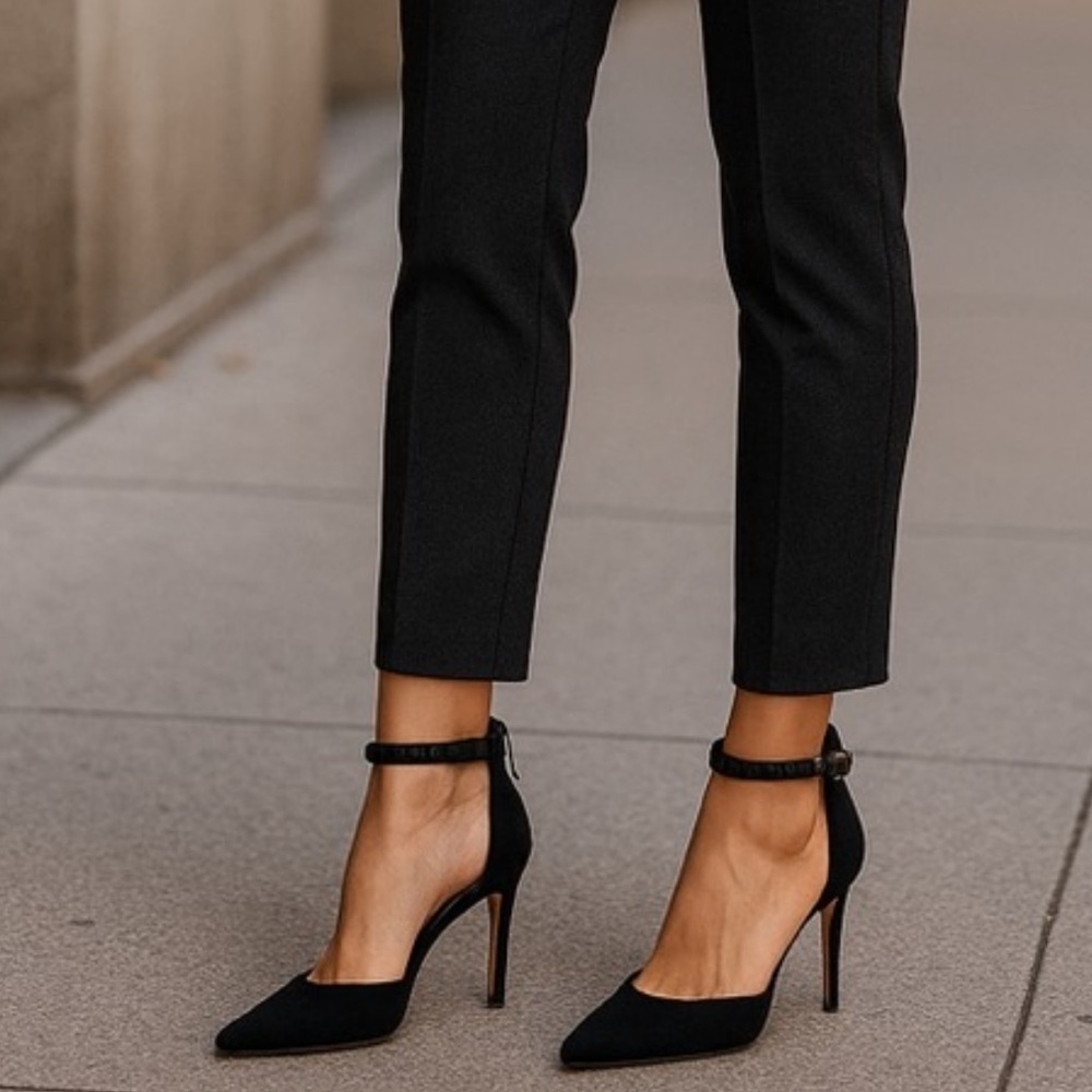 Vince Camuto Black Suede Heels - Studded Ankle Strap | Size 39 / 9